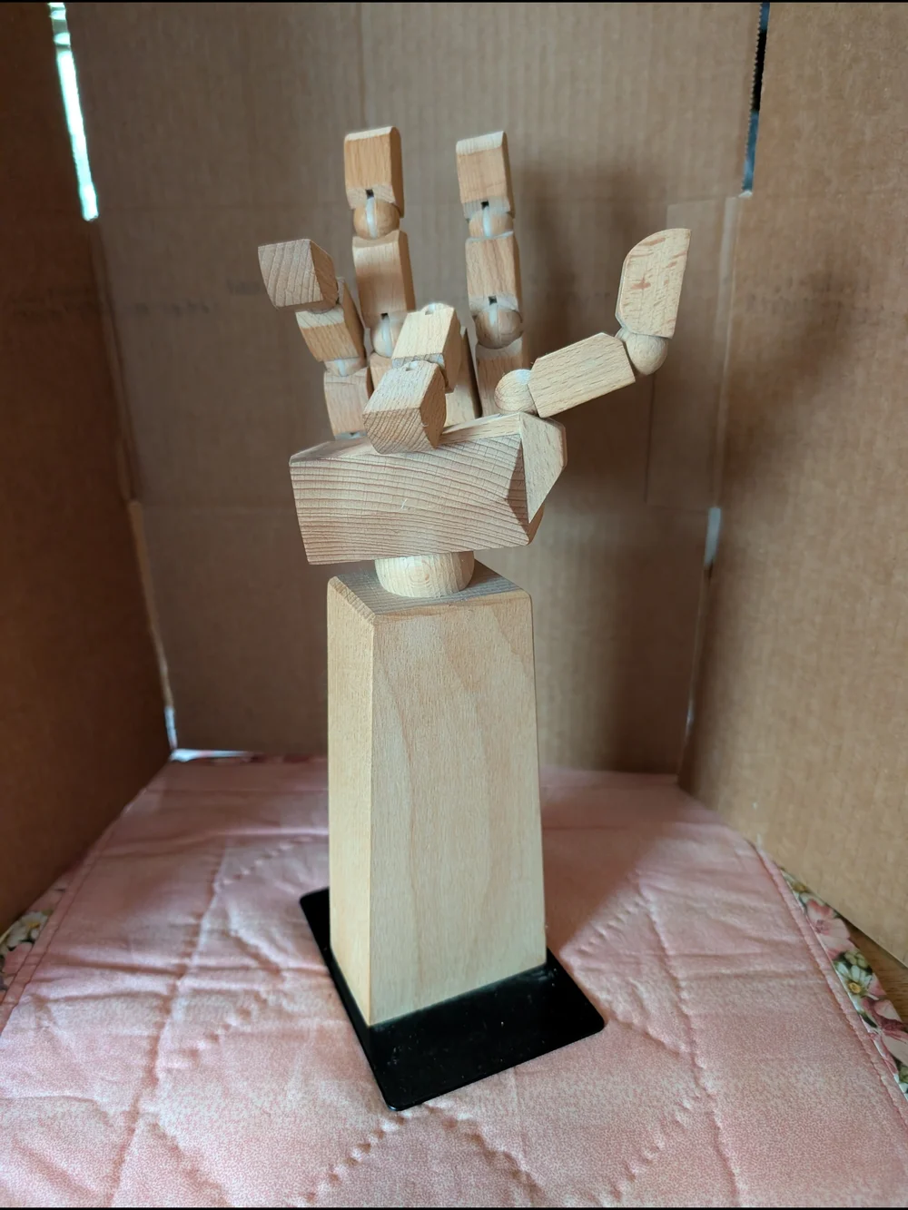 IKEA Natural Wood Articulated Hand Sculpture with Black Base